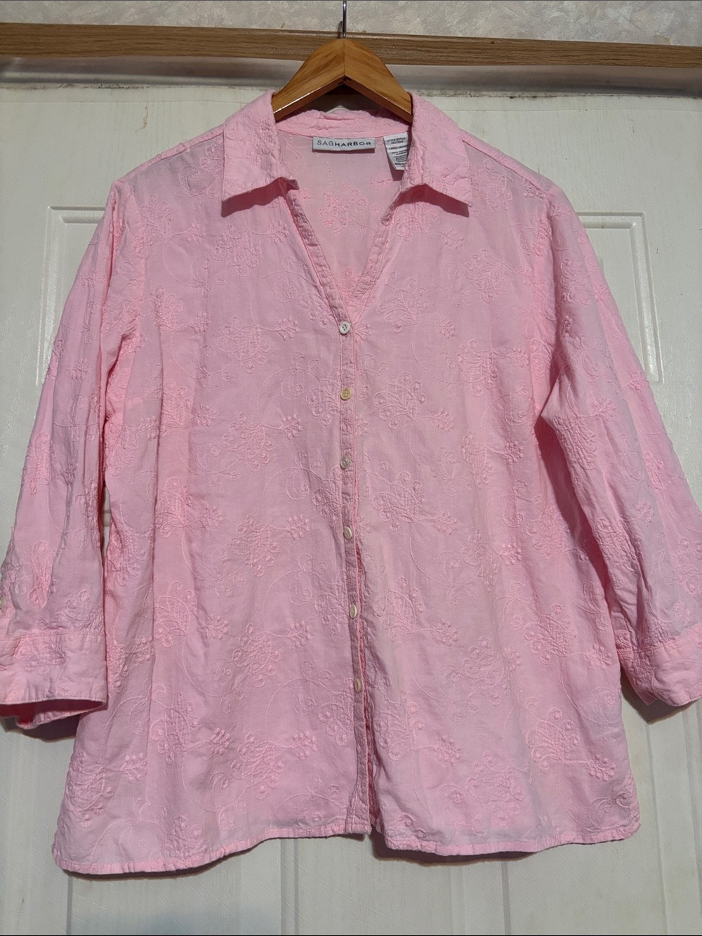 Sag Harbor Pink Embroidered Button-Front Blouse